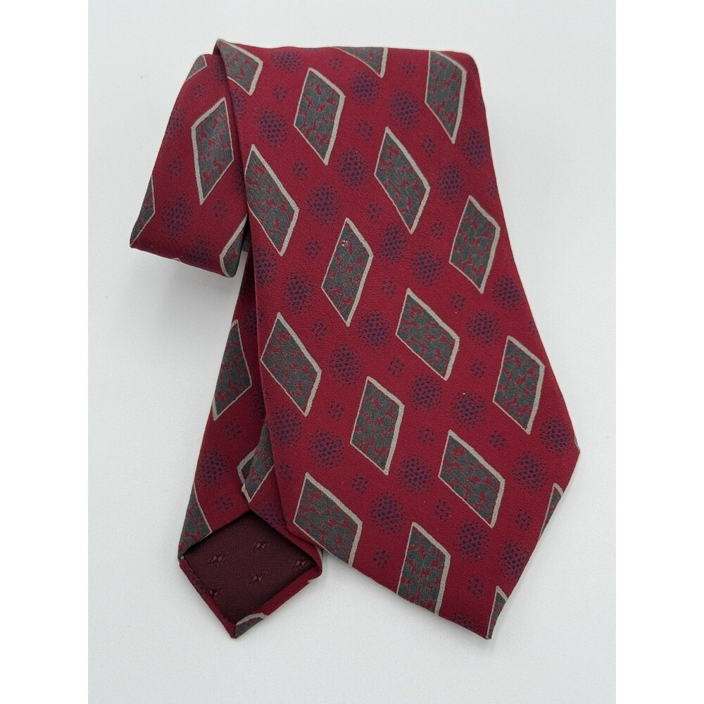 Vintage David Lawrence Silk Tie 80s 90s Burgundy Diamond Geometric Necktie Italy